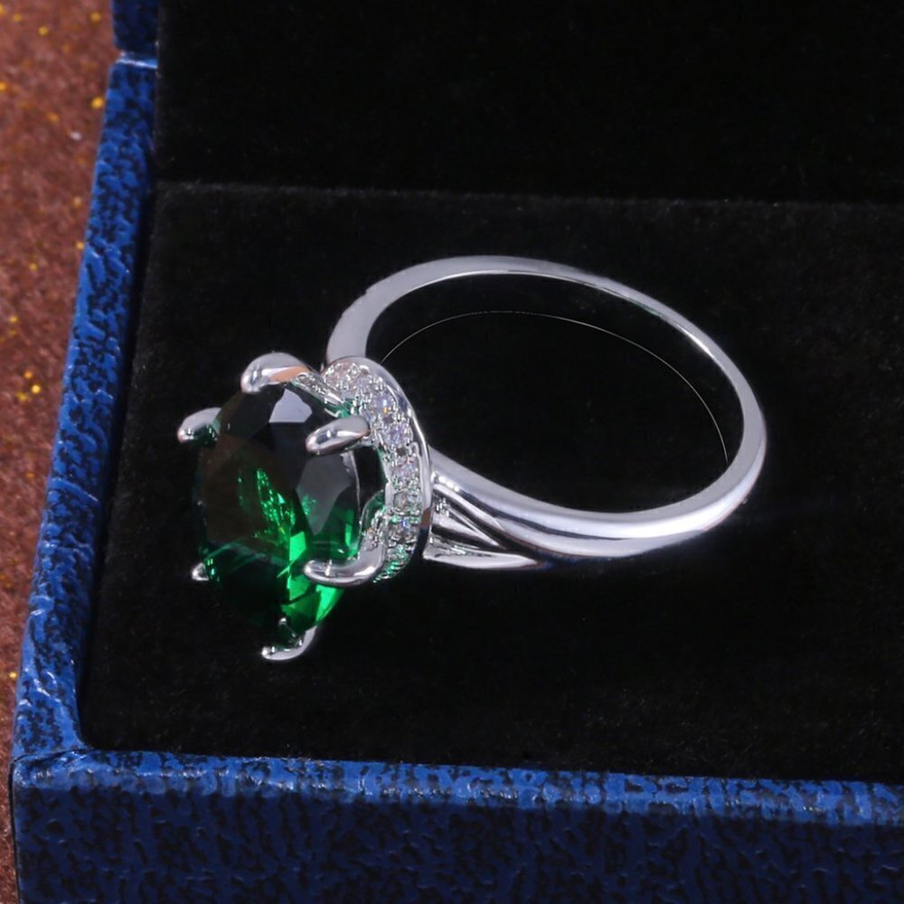 💎 Dainty Large Oval Zircon Emerald Elegant Silver Rings for Women, INDN8212 - Picture 5 of 12